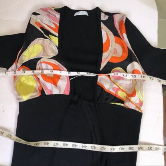 EMILIO PUCCI Silk Graphic Abstract Print Tie Front Cardigan Knit Sweater Top 8 - Picture 16 of 16